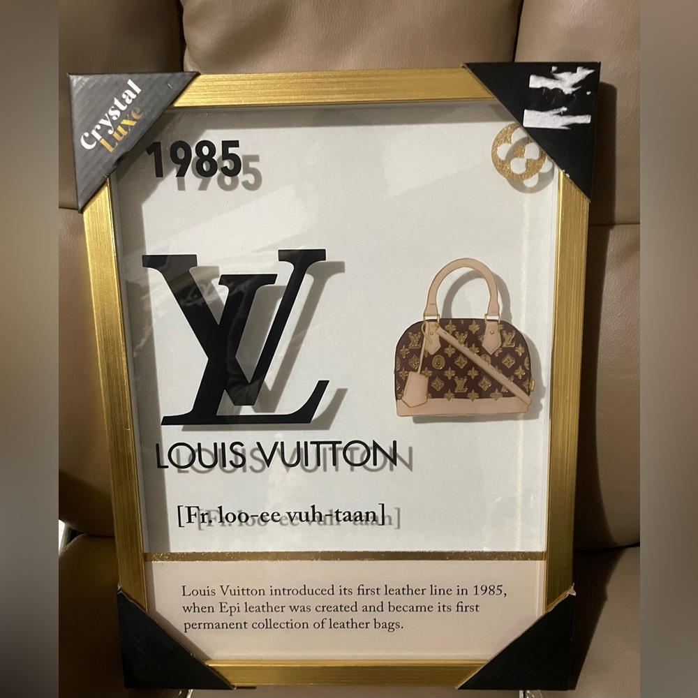 LV Glass Gold Metallic Frame Featuring the LV Alma Bag, 11” x 14,” NWT